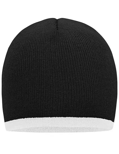 Beanie With Contrasting Border - Black/White