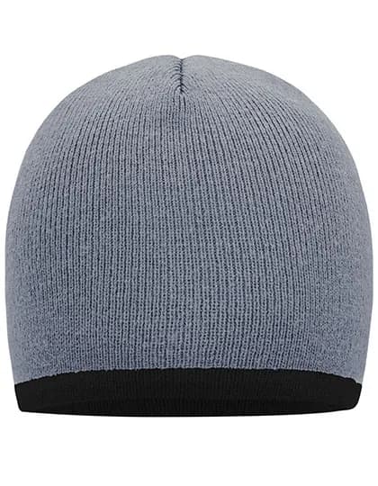 Beanie With Contrasting Border - Light Grey/Black