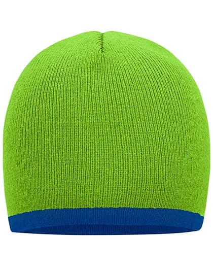 Beanie With Contrasting Border - Lime Green/Royal
