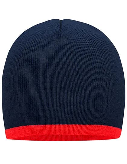 Beanie With Contrasting Border - Navy/Red