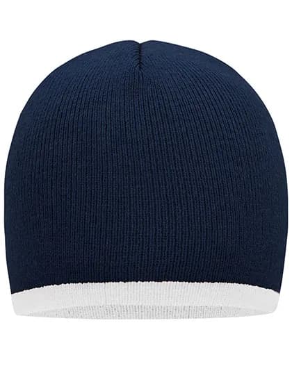 Beanie With Contrasting Border - Navy/White