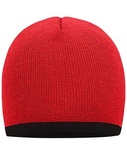 Beanie With Contrasting Border - Red/Black