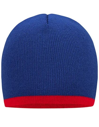 Beanie With Contrasting Border - Royal/Red