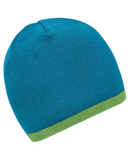 Beanie With Contrasting Border - Turquoise/Lime Green
