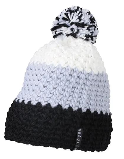 Crocheted Cap With Pompon - Black/Silver/White