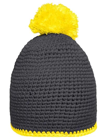 Pompon Hat With Contrast Stripe - Carbon/Yellow