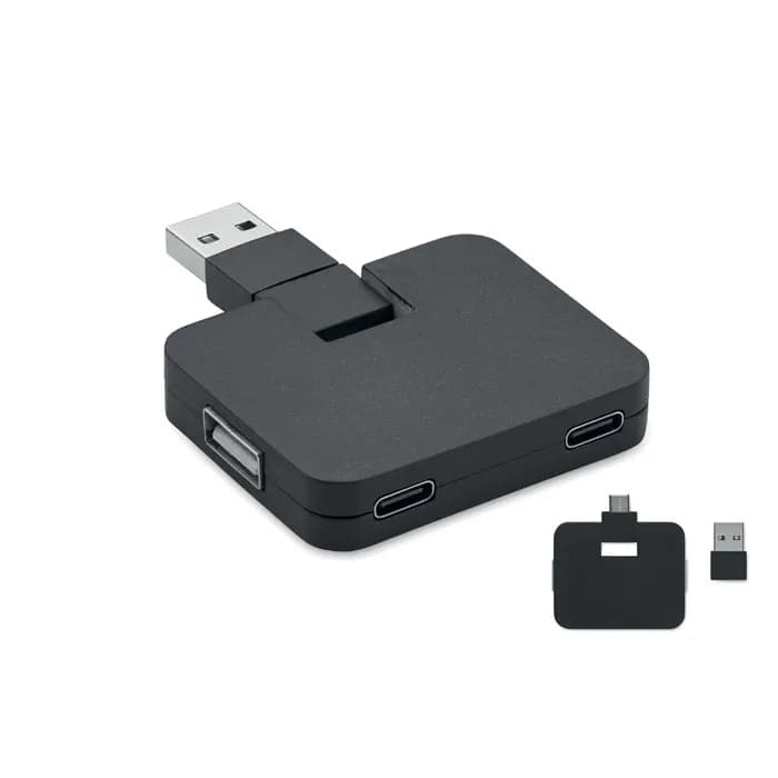 4 Port USB Hub - SQUARE-C - Schwarz