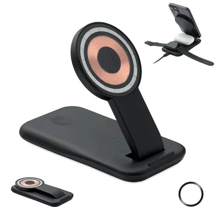 3in1 kabellose Ladestation 15W - PENDOLESS - Schwarz