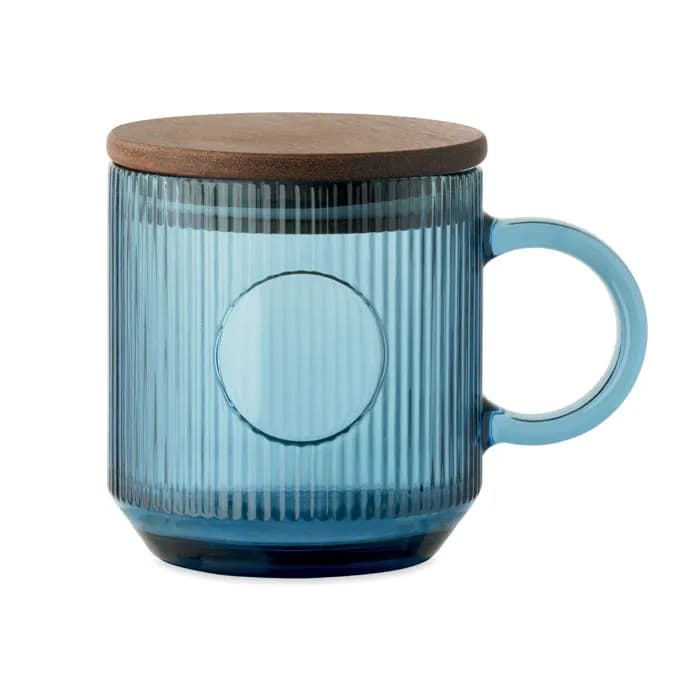 Gerippter Glasbecher 300ml - VITRIO MUG - Transparent Blau