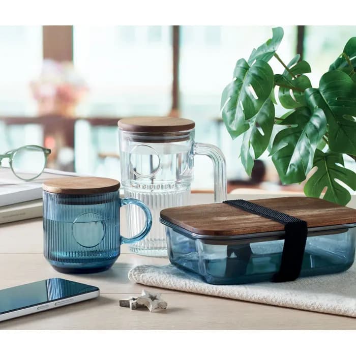 Gerippter Glasbecher 300ml - VITRIO MUG - Transparent Blau