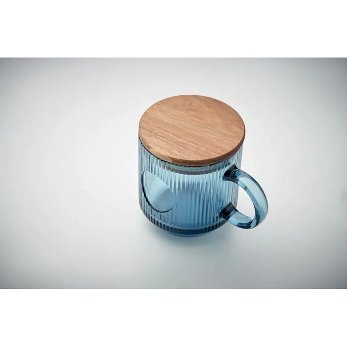 Gerippter Glasbecher 300ml - VITRIO MUG - Transparent Blau