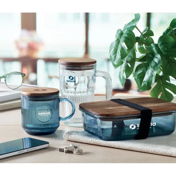 Gerippter Glasbecher 300ml - VITRIO MUG - Transparent Blau