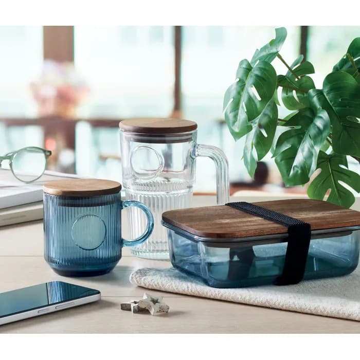 Gerippter Glasbecher 300ml - VITRIO MUG - Transparent Blau