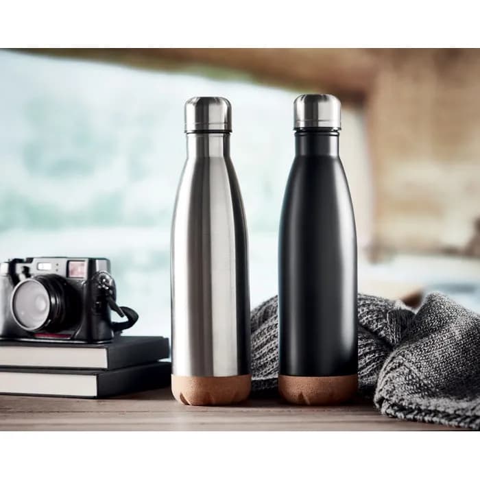 Doppelwandige Isolierflasche - ASPEN CORK - Mattsilber