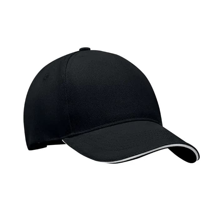 BASEBALL CAP 5 PANELS 260G/M² - LONG BEACH SINGA - Weiß/schwarz