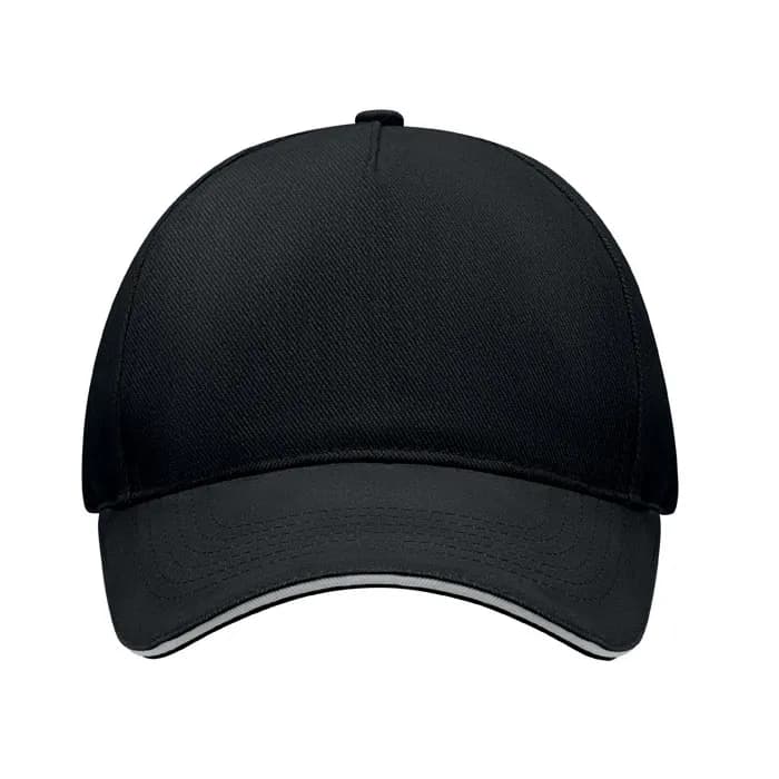BASEBALL CAP 5 PANELS 260G/M² - LONG BEACH SINGA - Weiß/schwarz