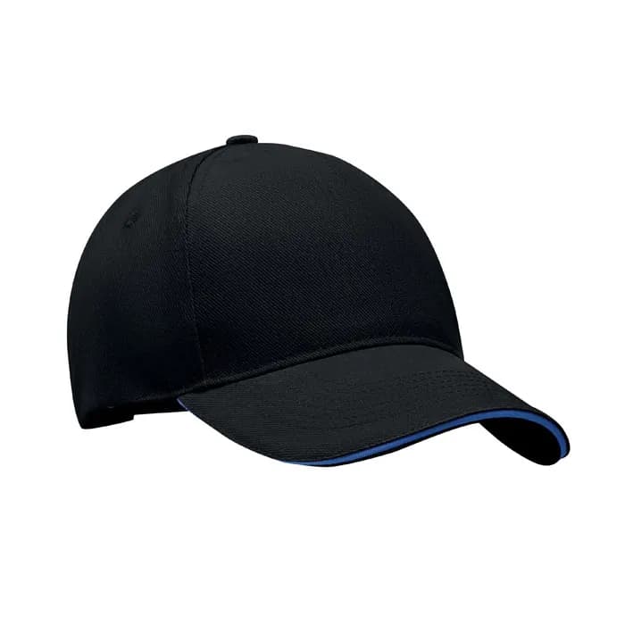 BASEBALL CAP 5 PANELS 260G/M² - LONG BEACH SINGA - Schwarz/Blau