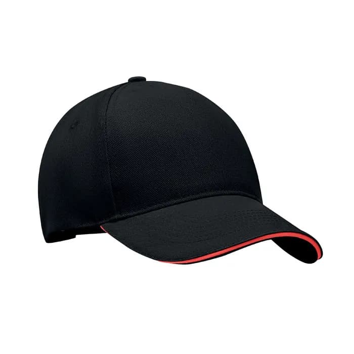 BASEBALL CAP 5 PANELS 260G/M² - LONG BEACH SINGA - Schwarz/Rot