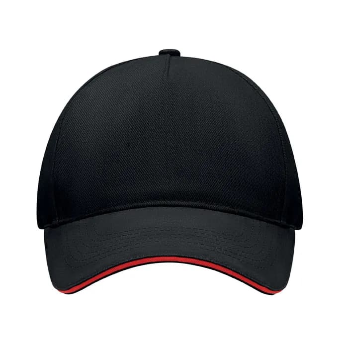 BASEBALL CAP 5 PANELS 260G/M² - LONG BEACH SINGA - Schwarz/Rot