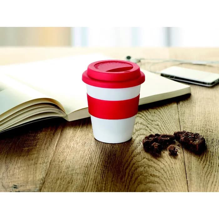 PP Becher mit Silikon-Deckel - ASTORIA - Rot