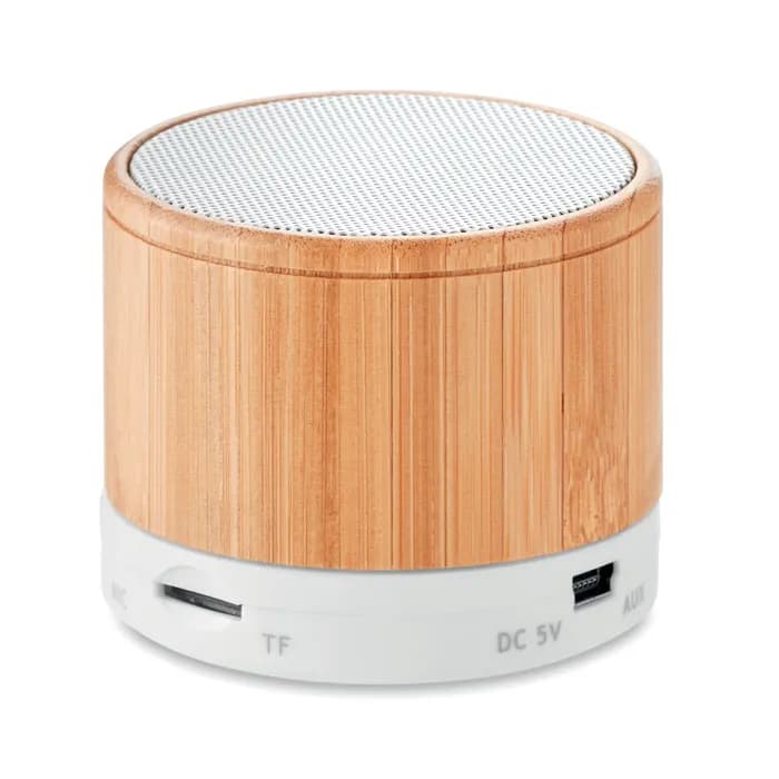 Runder wireless Lautsprecher - ROUND BAMBOO - Weiß