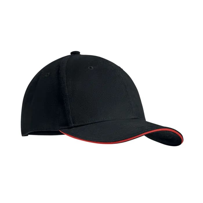 BASEBALL CAP 6 PANELS 270G/M² - TEKAPO - Schwarz/Rot