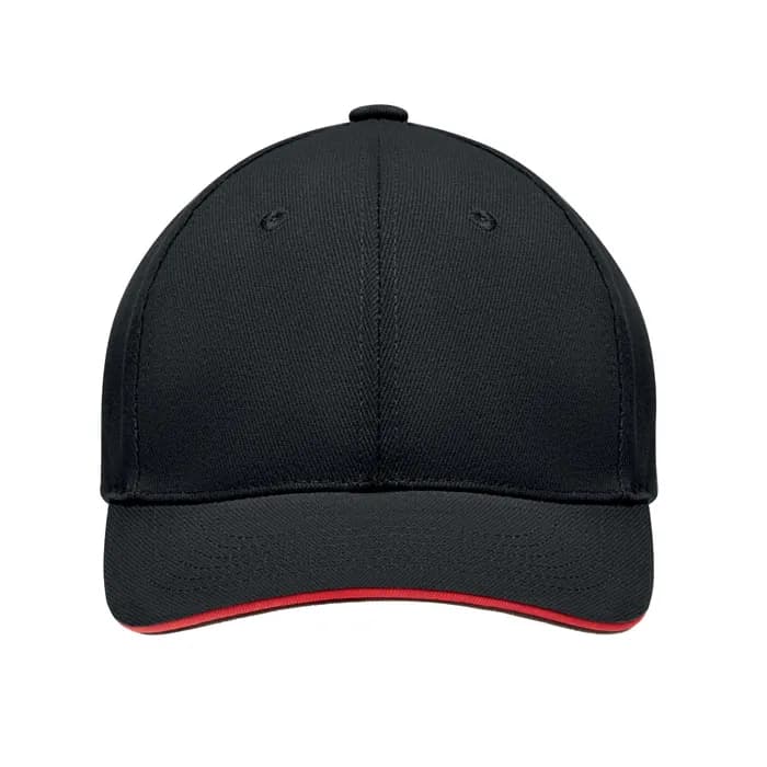BASEBALL CAP 6 PANELS 270G/M² - TEKAPO - Schwarz/Rot