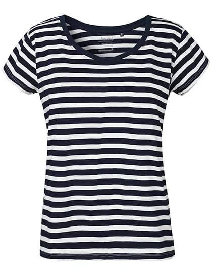 Ladies´ Loose Fit T-Shirt - White - Navy (Striped)
