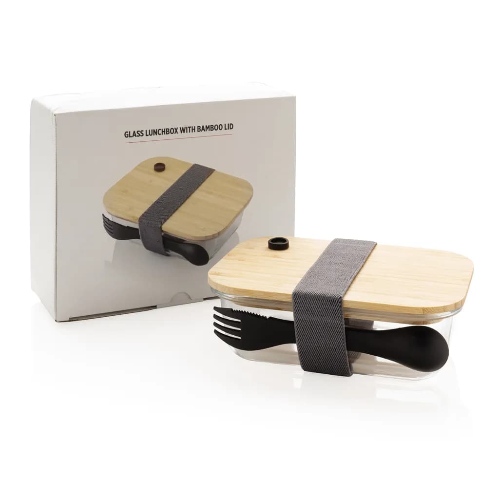 Lunch-Box aus Glas mit Bambusdeckel - transparent