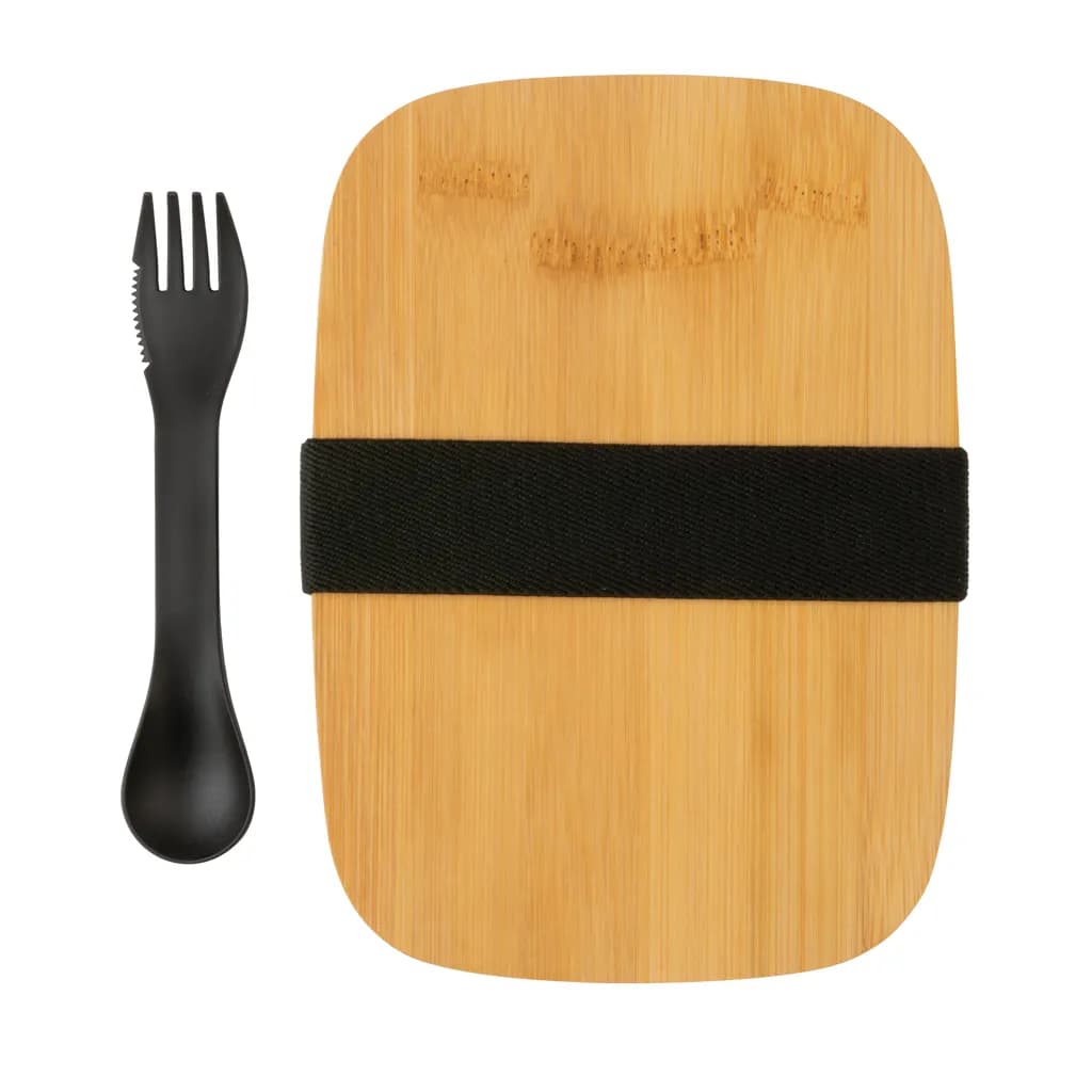 Stainless Steel Lunchbox mit Bambus-Deckel und Göffel - silber