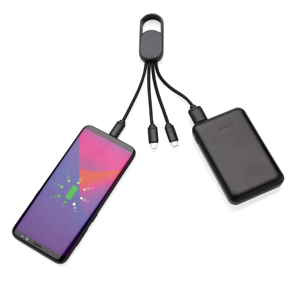 4-in-1 Kabel mit Karabiner-Clip - schwarz