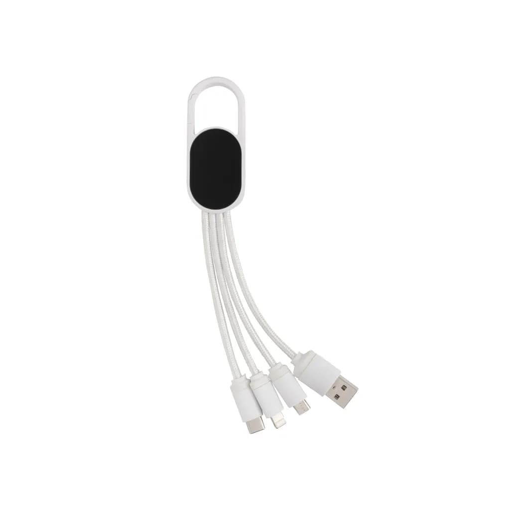 4-in-1 Kabel mit Karabiner-Clip - weiß