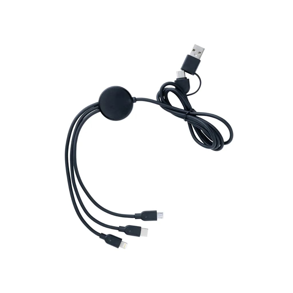6-in-1 Kabel aus RCS recyceltem TPE und recyceltem Plastik - schwarz