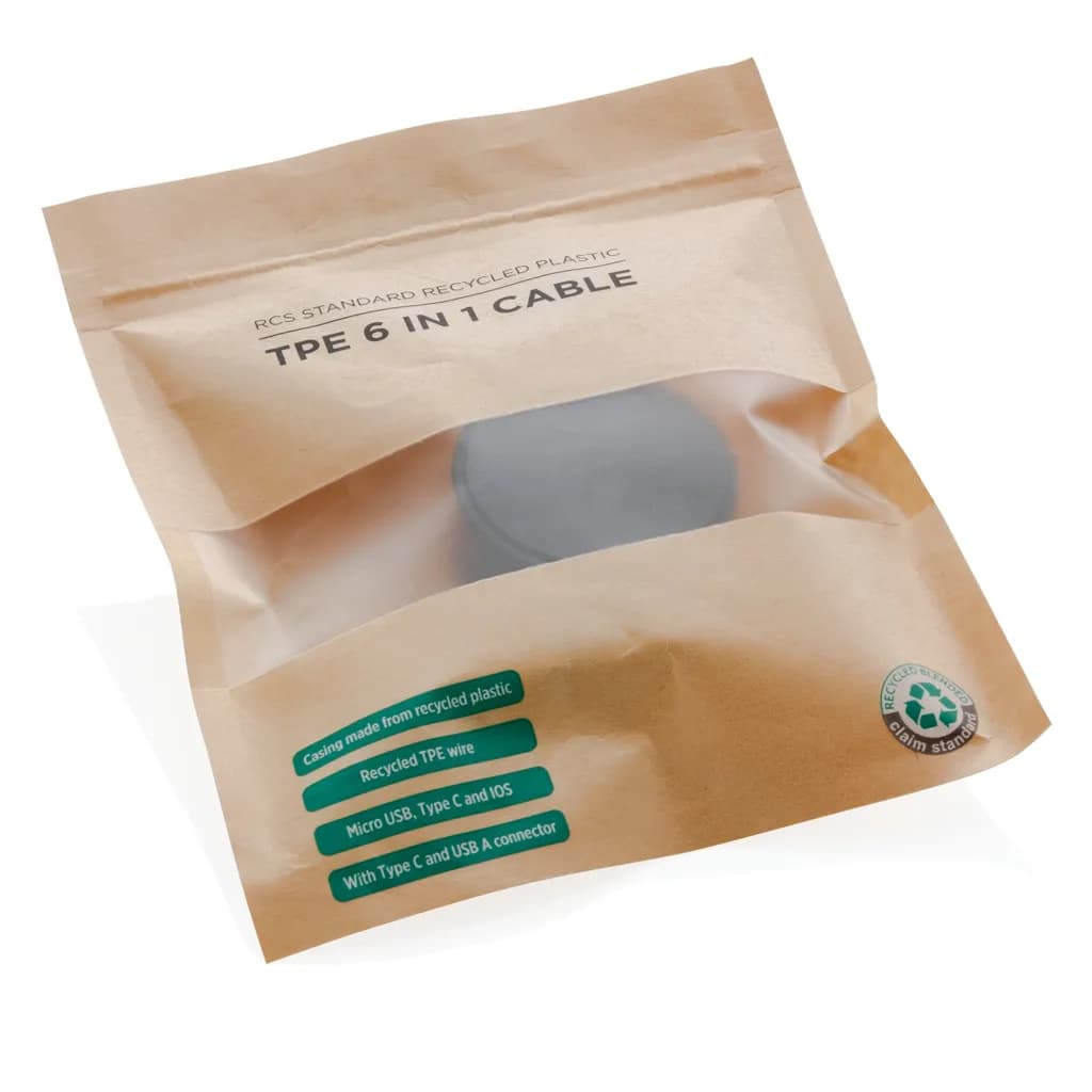 6-in-1 Kabel aus TPE und RCS Standard recyceltem Kunststoff - schwarz