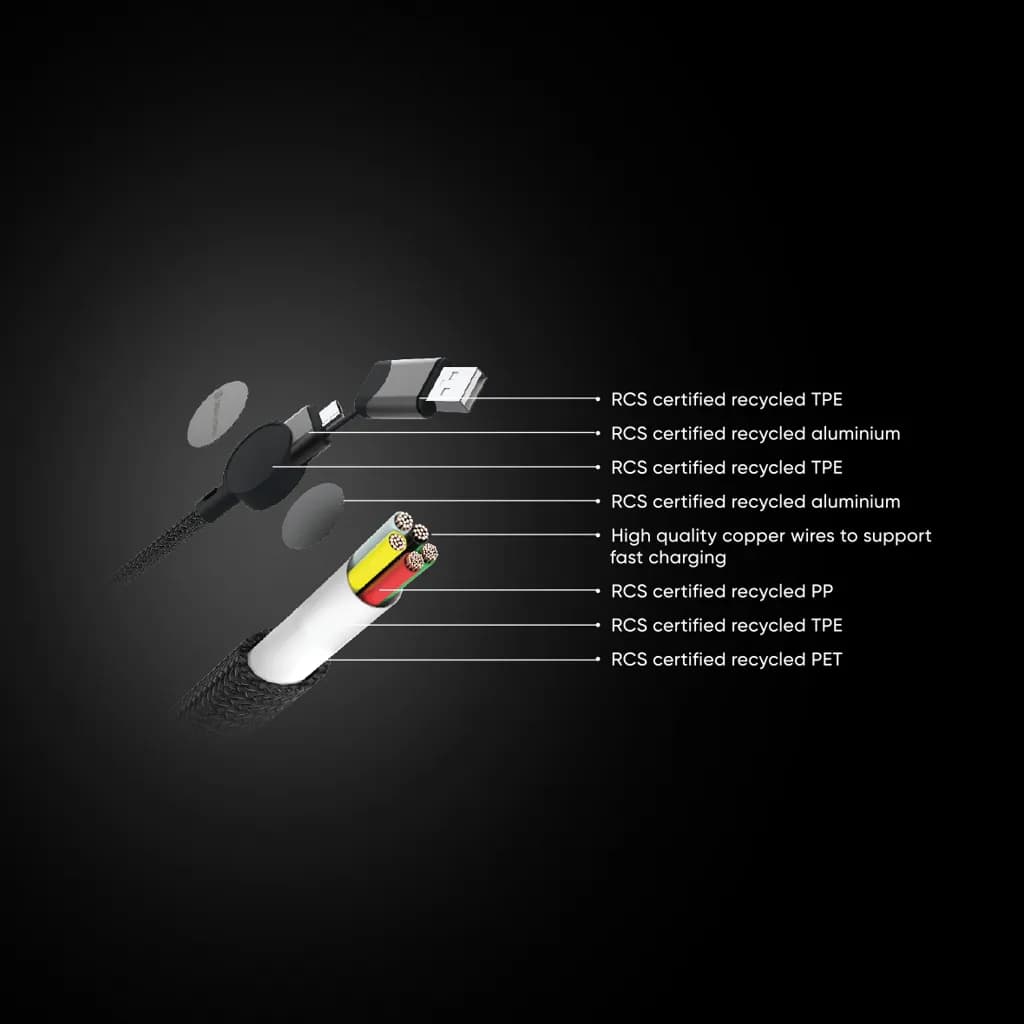 Oakland RCS rKunststoff 1,2m 6-in-1 Fast-Charging 45W Kabel - schwarz