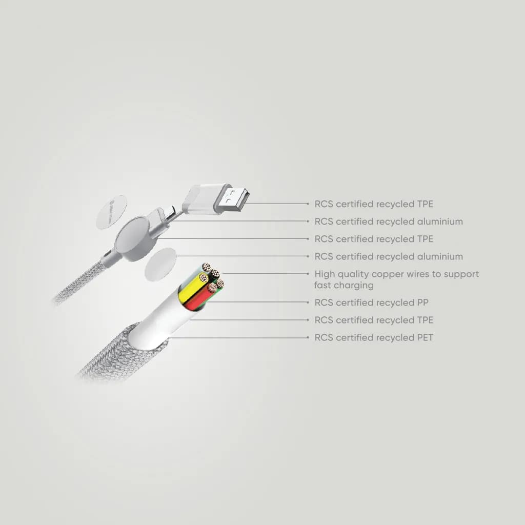 Oakland RCS rKunststoff 1,2m 6-in-1 Fast-Charging 45W Kabel - weiß