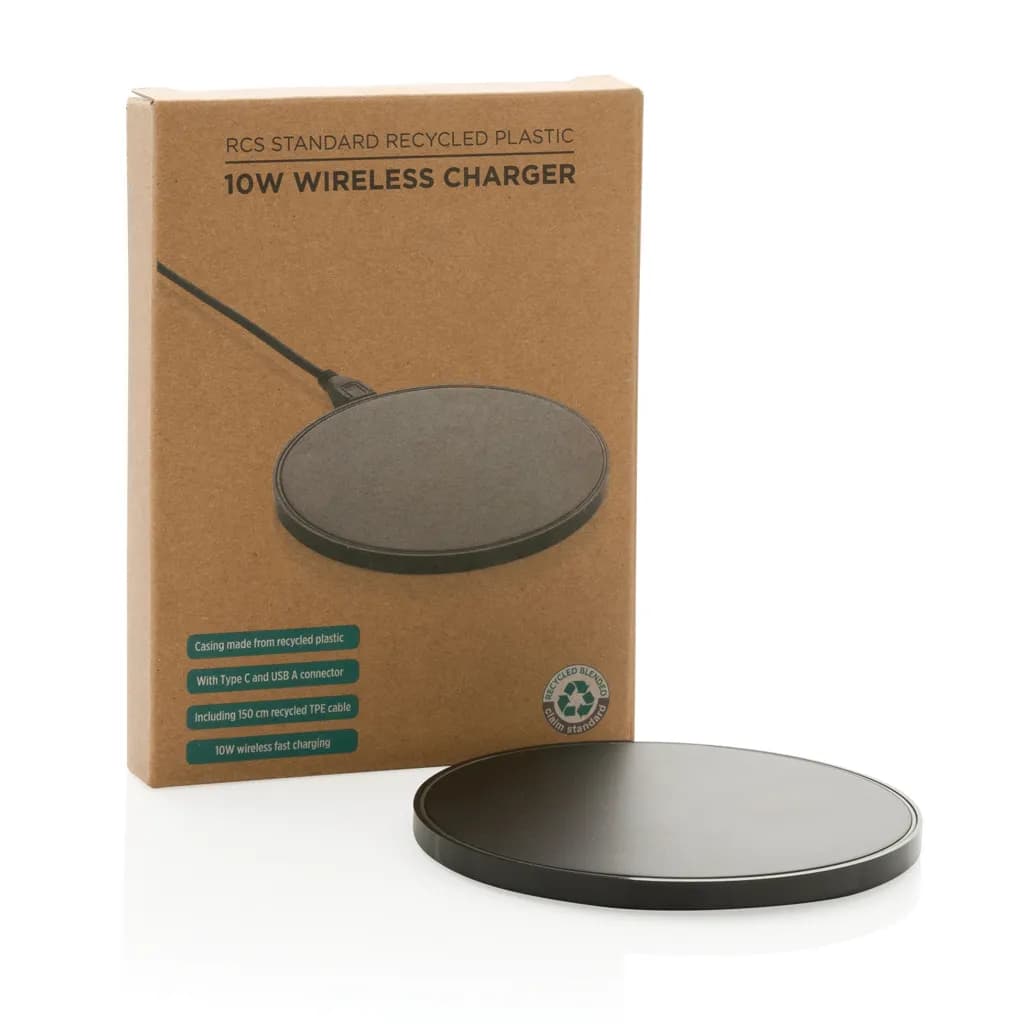 10W Wireless Charger aus RCS Standard recyceltem Kunststoff - schwarz