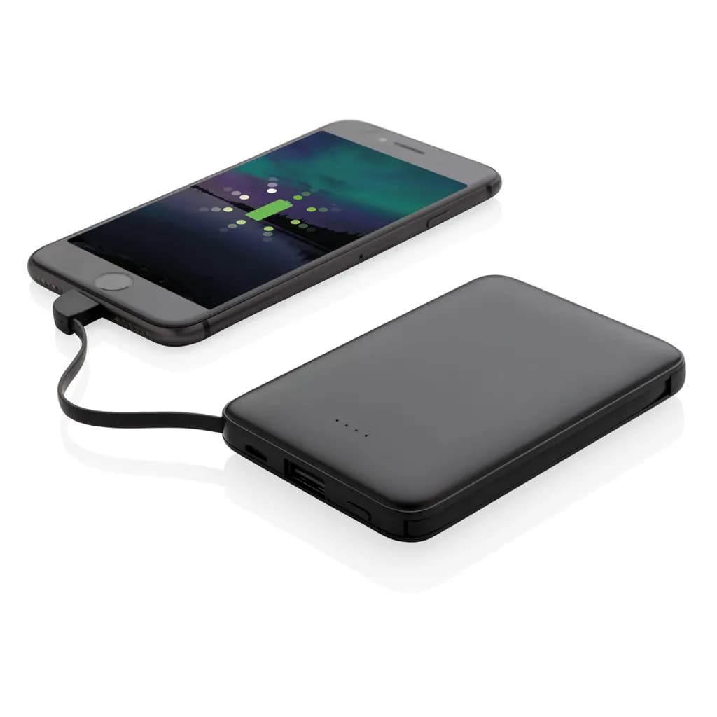 5.000 mAh Powerbank mit integriertem Kabel - schwarz