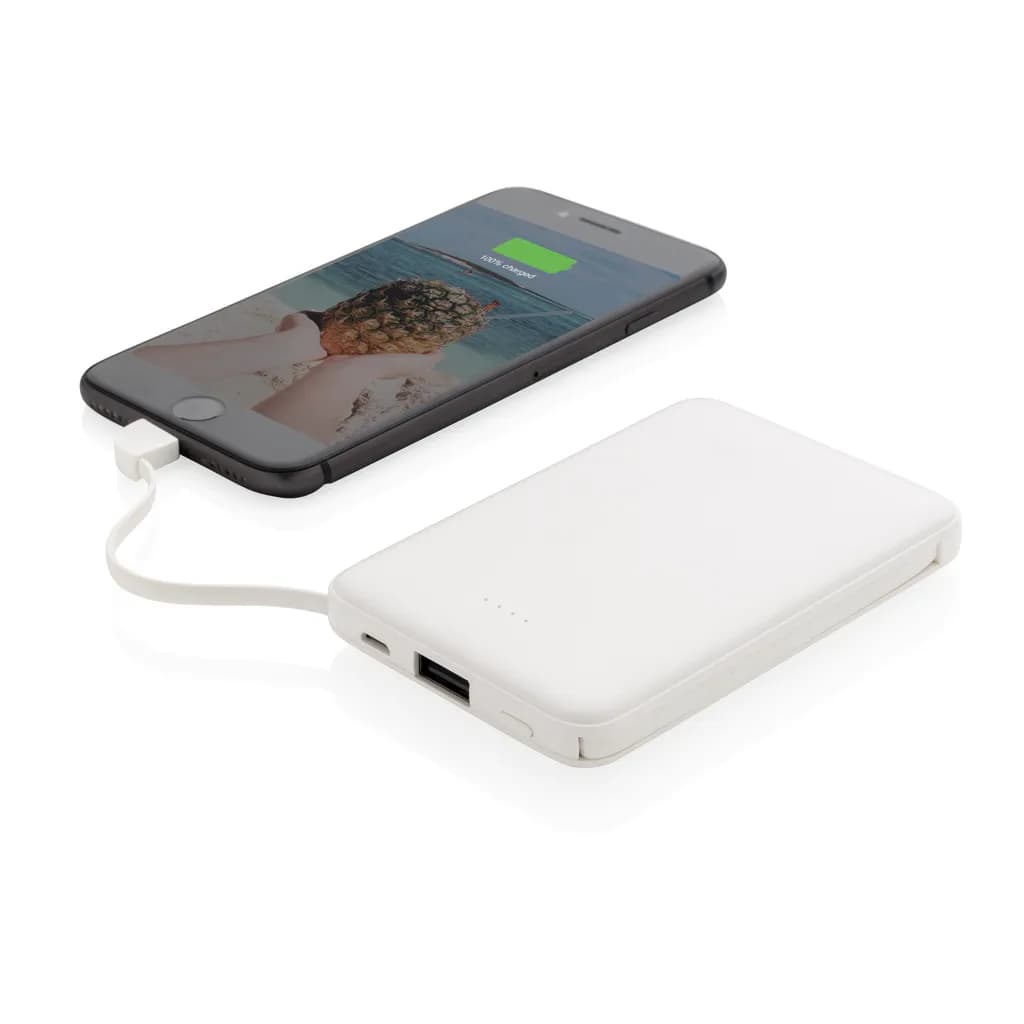 5.000 mAh Powerbank mit integriertem Kabel - weiß