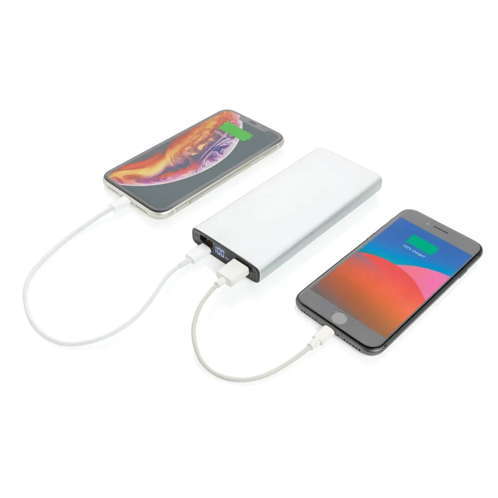 18W PD Powerbank mit 10.000 mAh aus Aluminium - silber