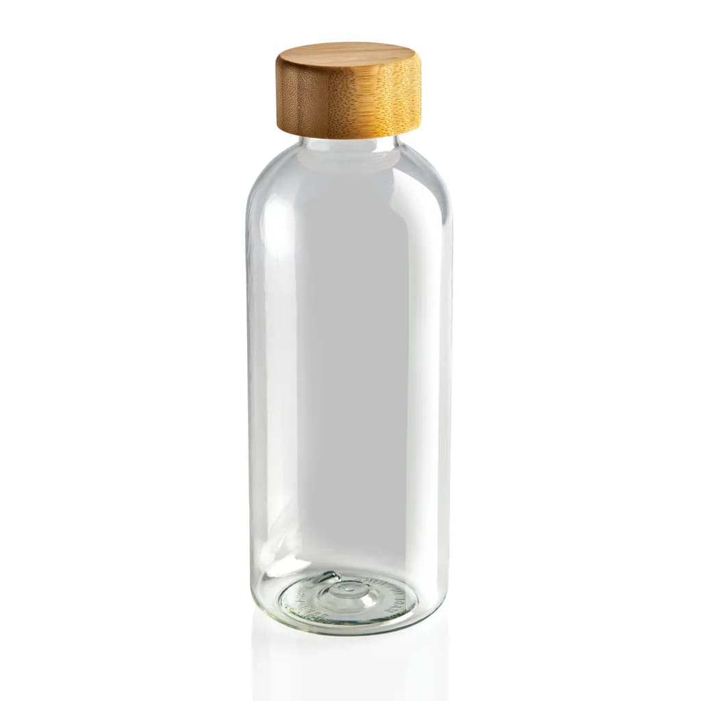 RCS rPET Flasche mit Bambus-Deckel - transparent