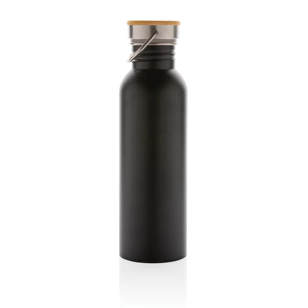 Moderne Stainless-Steel Flasche mit Bambusdeckel - schwarz