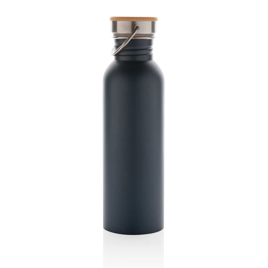 Moderne Stainless-Steel Flasche mit Bambusdeckel - blau
