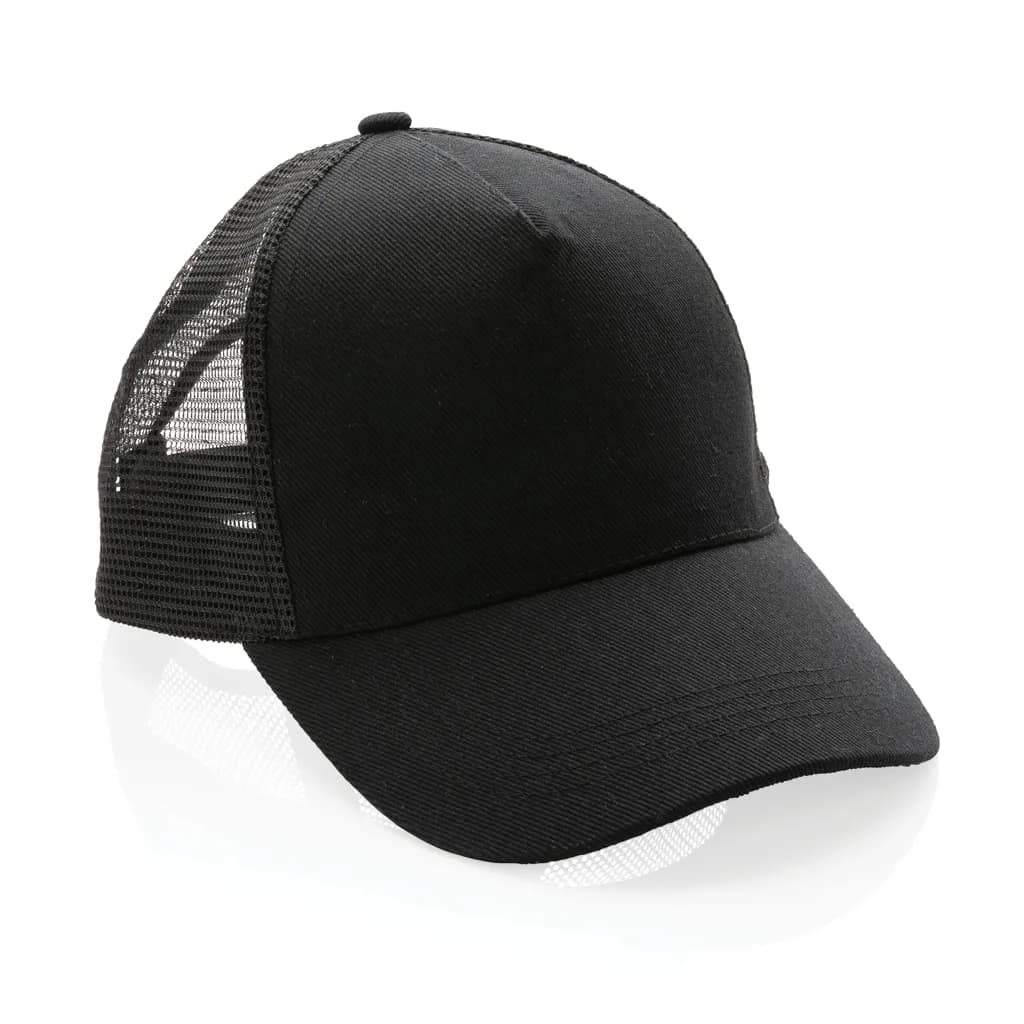 Impact AWARE™ 190gr Brushed rCotton 5 Panel Trucker-Cap - schwarz