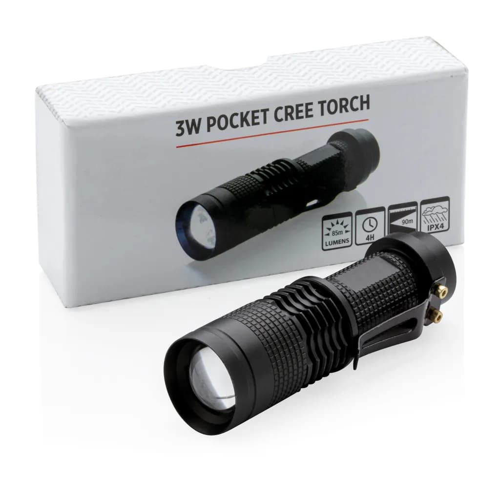 Kompakte 3W Cree Taschenlampe - schwarz