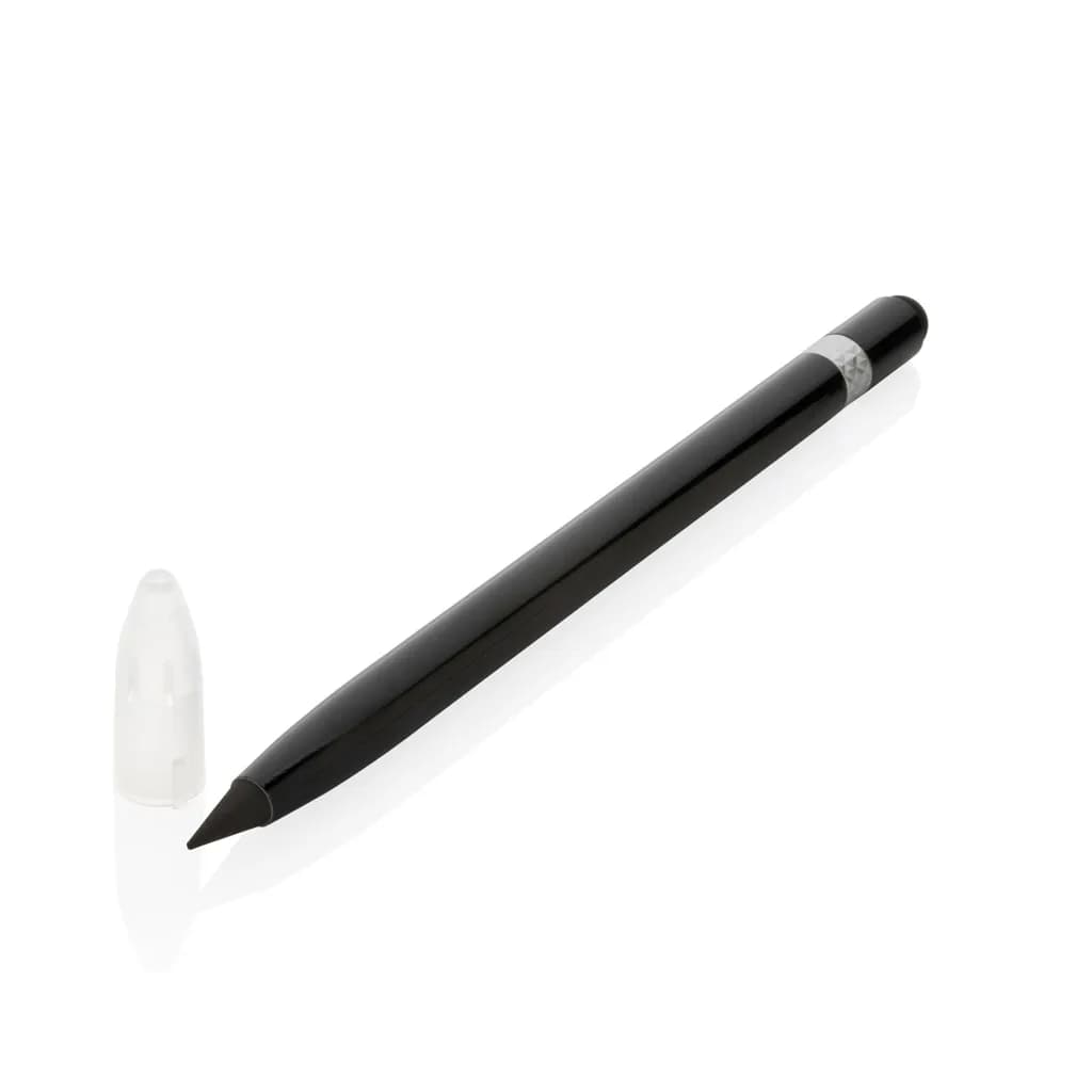 Tintenloser Stift aus Aluminium mit Radiergummi - schwarz