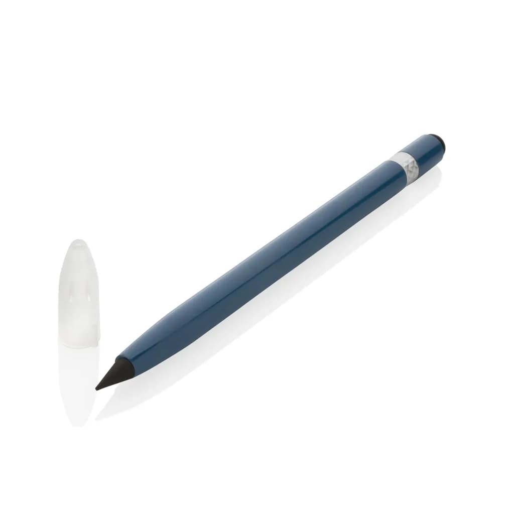 Tintenloser Stift aus Aluminium mit Radiergummi - blau