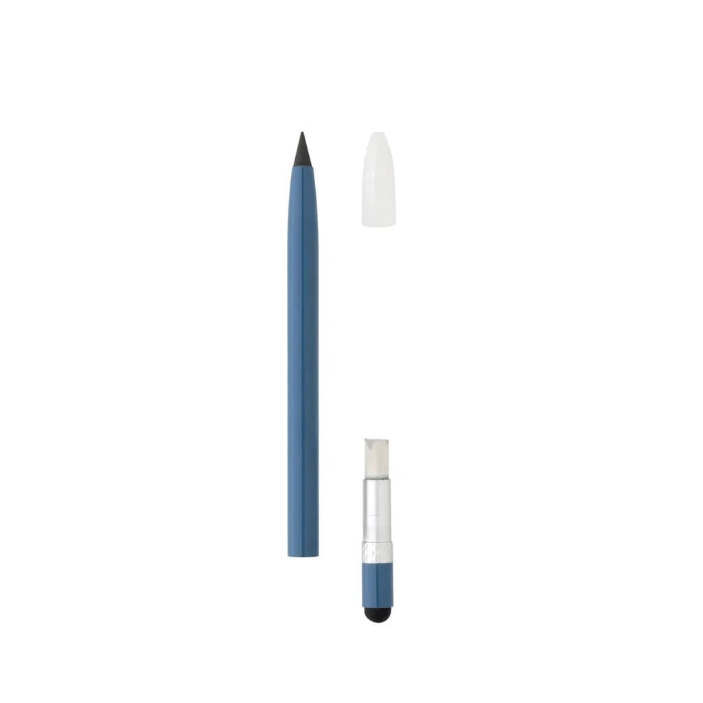 Tintenloser Stift aus Aluminium mit Radiergummi - blau