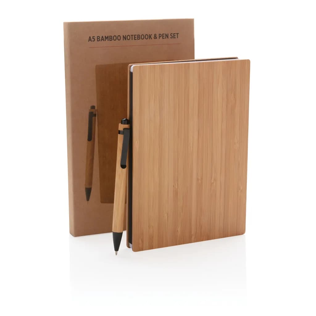 A5 Bambus Notizbuch & Stift - braun