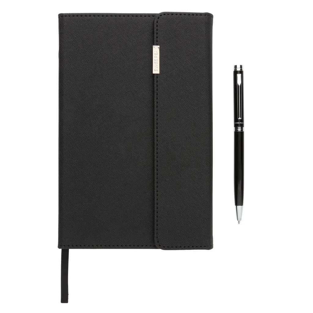 Swiss Peak Deluxe A5 Notizbuch mit Stift - schwarz